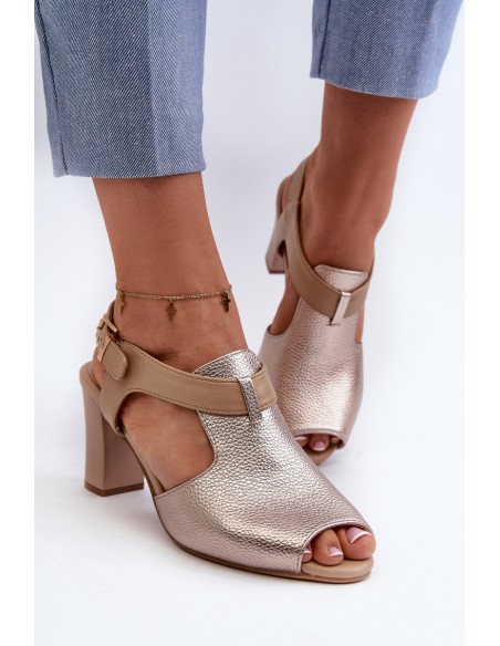 Women's Sandals with High Heel Made of Eco Leather Gold Queenmarie