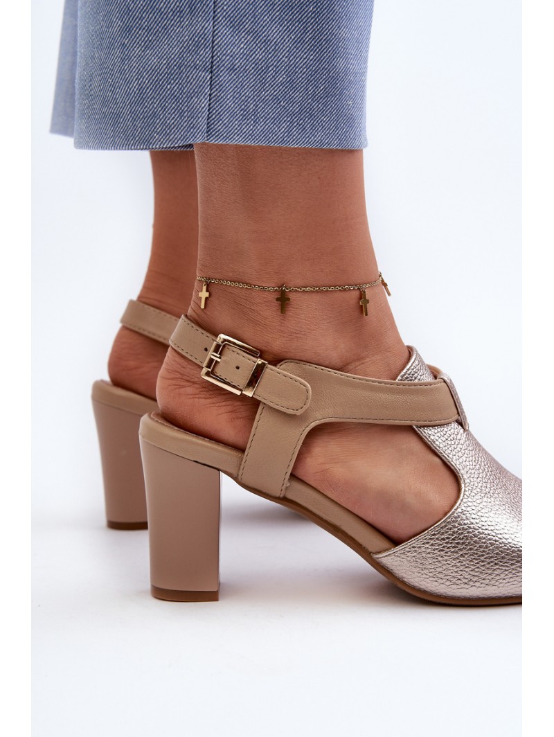 Women's Sandals with High Heel Made of Eco Leather Gold Queenmarie