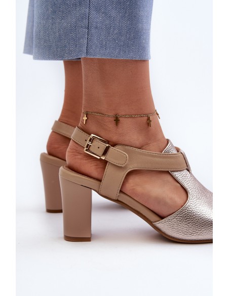 Women's Sandals with High Heel Made of Eco Leather Gold Queenmarie