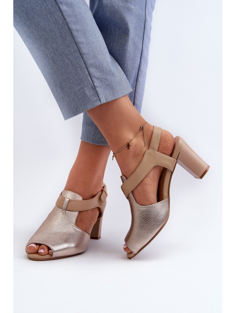 Women's Sandals with High Heel Made of Eco Leather Gold Queenmarie