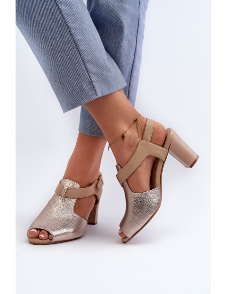 Women's Sandals with High Heel Made of Eco Leather Gold Queenmarie