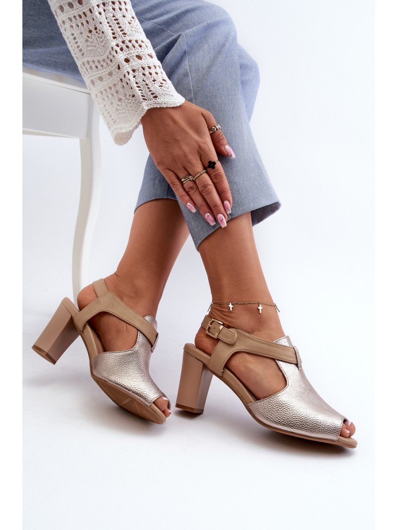 Women's Sandals with High Heel Made of Eco Leather Gold Queenmarie
