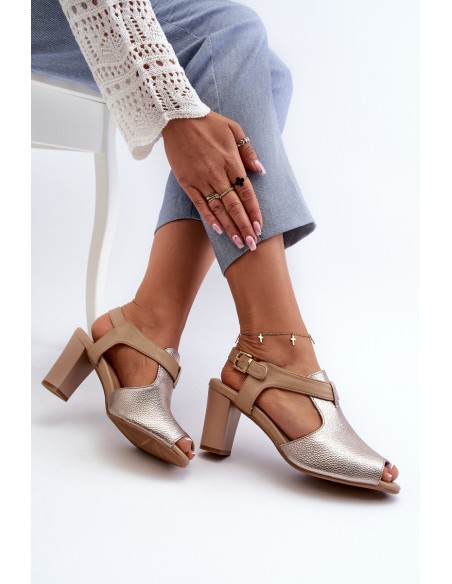 Women's Sandals with High Heel Made of Eco Leather Gold Queenmarie