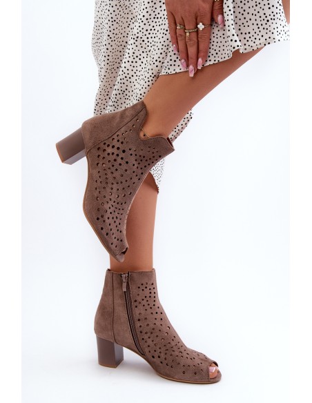 Brown Halania Women's Open Toe Eco Suede Ankle Boots with High Heel