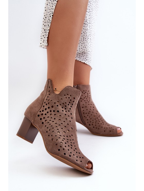 Brown Halania Women's Open Toe Eco Suede Ankle Boots with High Heel 2