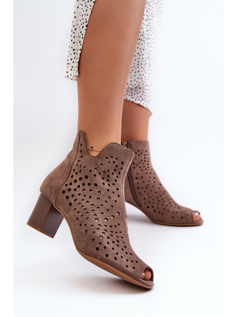 Brown Halania Women's Open Toe Eco Suede Ankle Boots with High Heel