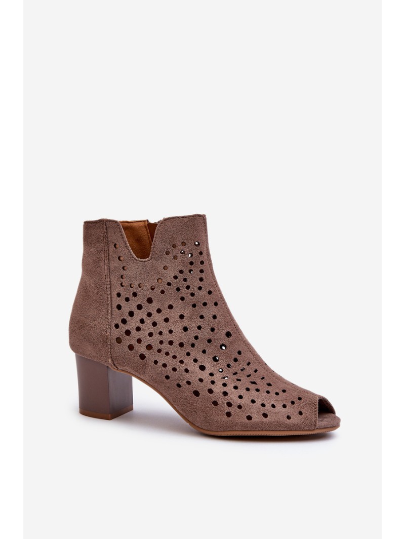 Brown Halania Women's Open Toe Eco Suede Ankle Boots with High Heel