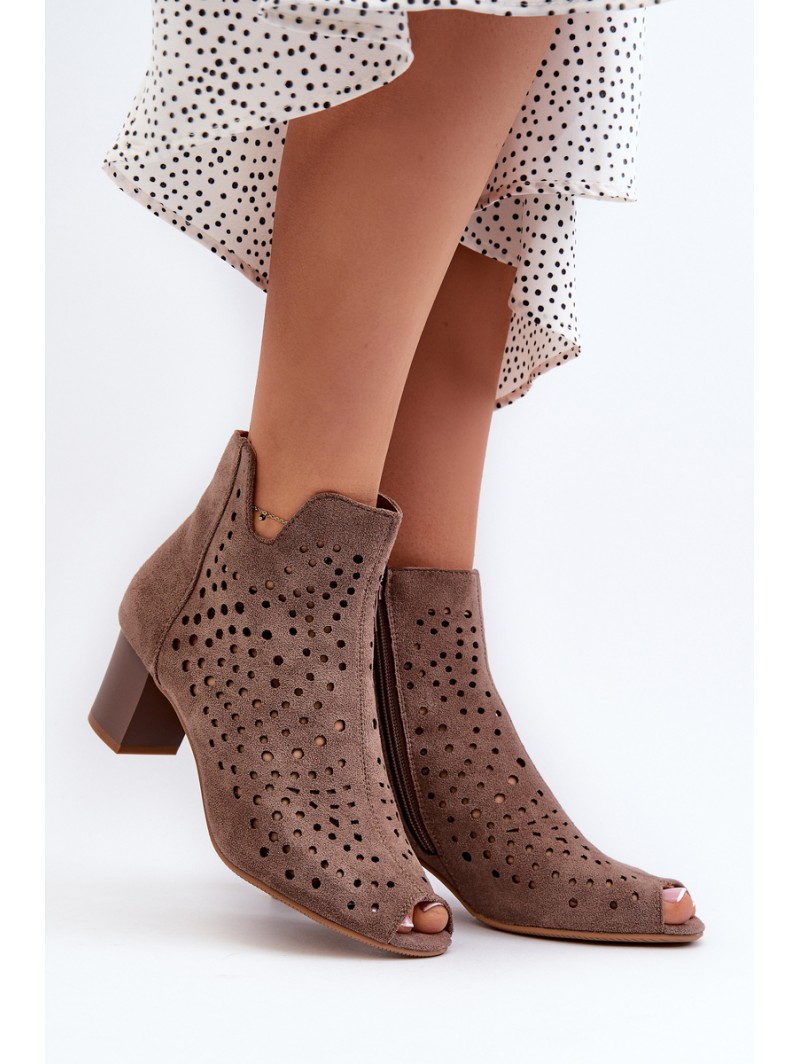 Brown Halania Women's Open Toe Eco Suede Ankle Boots with High Heel