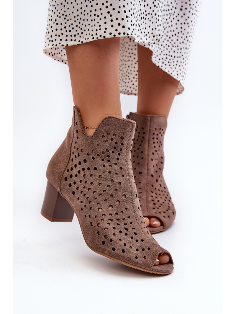 Brown Halania Women's Open Toe Eco Suede Ankle Boots with High Heel