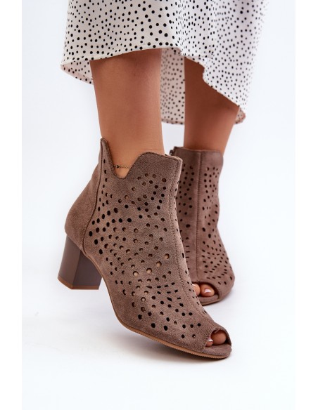 Brown Halania Women's Open Toe Eco Suede Ankle Boots with High Heel