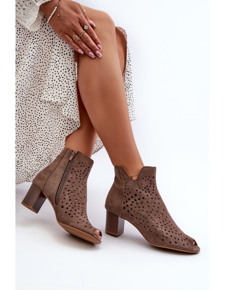 Brown Halania Women's Open Toe Eco Suede Ankle Boots with High Heel