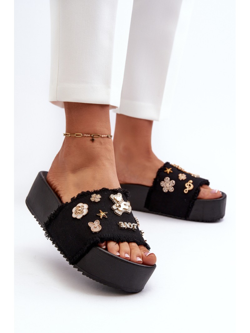 Women's Platform Sandals with Buckles Black