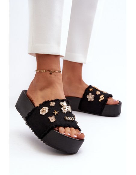 Women's Platform Sandals with Buckles Black
