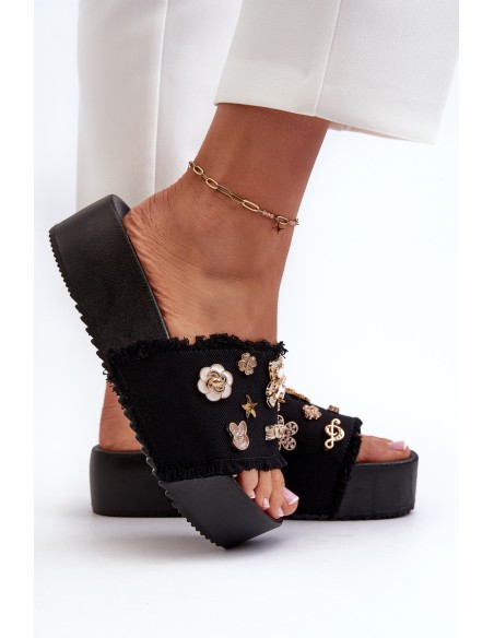 Women's Platform Sandals with Buckles Black
