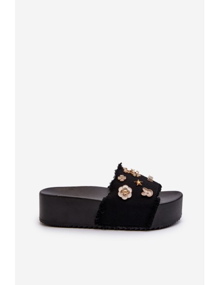 Women's Platform Sandals with Buckles Black