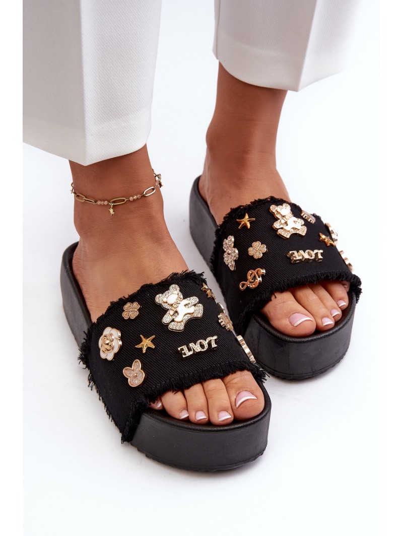 Women's Platform Sandals with Buckles Black