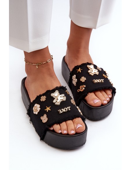 Women's Platform Sandals with Buckles Black
