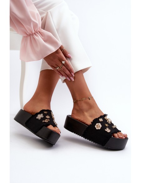 Women's Platform Sandals with Buckles Black