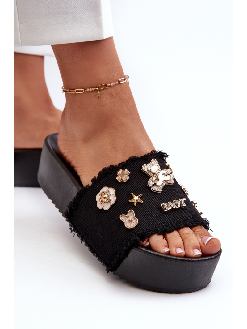 Women's Platform Sandals with Buckles Black