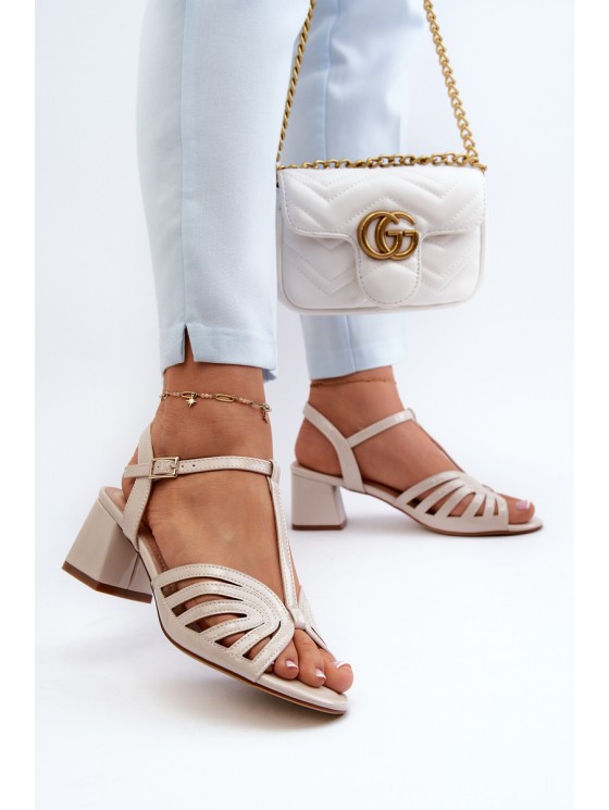 Beige Glossy Women's Sandals with Heels Sergio Leone SK880