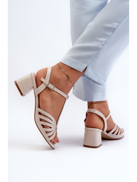 Beige Glossy Women's Sandals with Heels Sergio Leone SK880 2