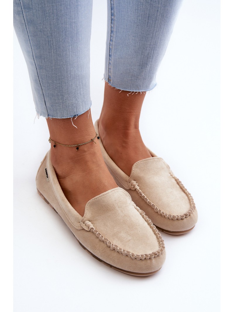 Women's Beige Faux Suede Moccasins Amrutia