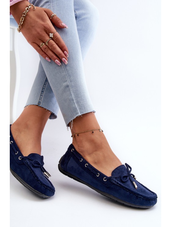 Women's Navy Suede Moccasins Si Passione