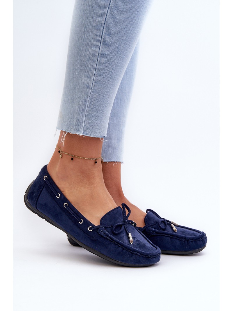 Women's Navy Suede Moccasins Si Passione