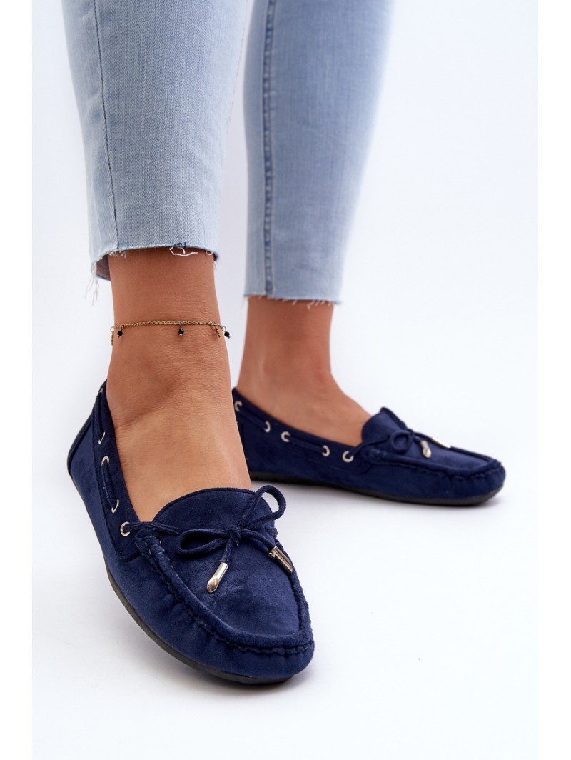 Women's Navy Suede Moccasins Si Passione