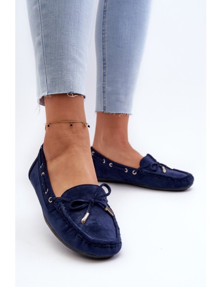 Women's Navy Suede Moccasins Si Passione