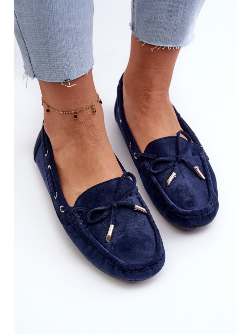 Women's Navy Suede Moccasins Si Passione