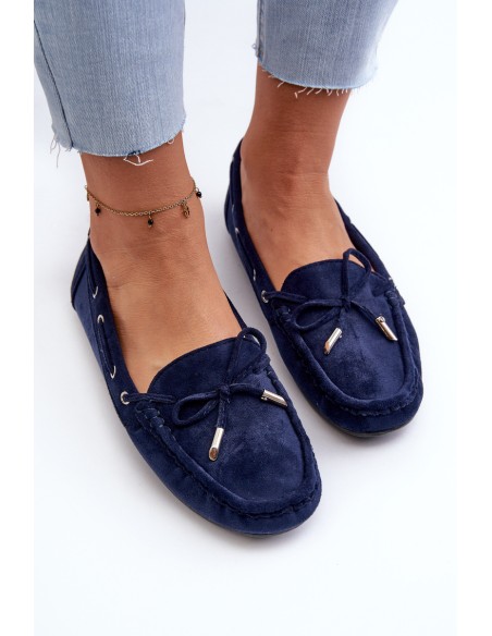 Women's Navy Suede Moccasins Si Passione