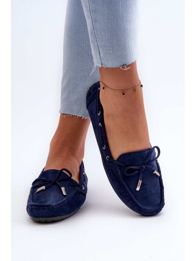 Women's Navy Suede Moccasins Si Passione