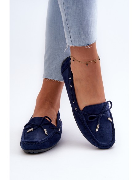 Women's Navy Suede Moccasins Si Passione