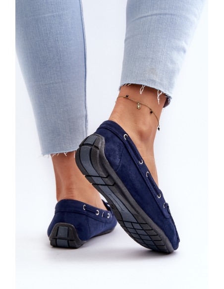 Women's Navy Suede Moccasins Si Passione