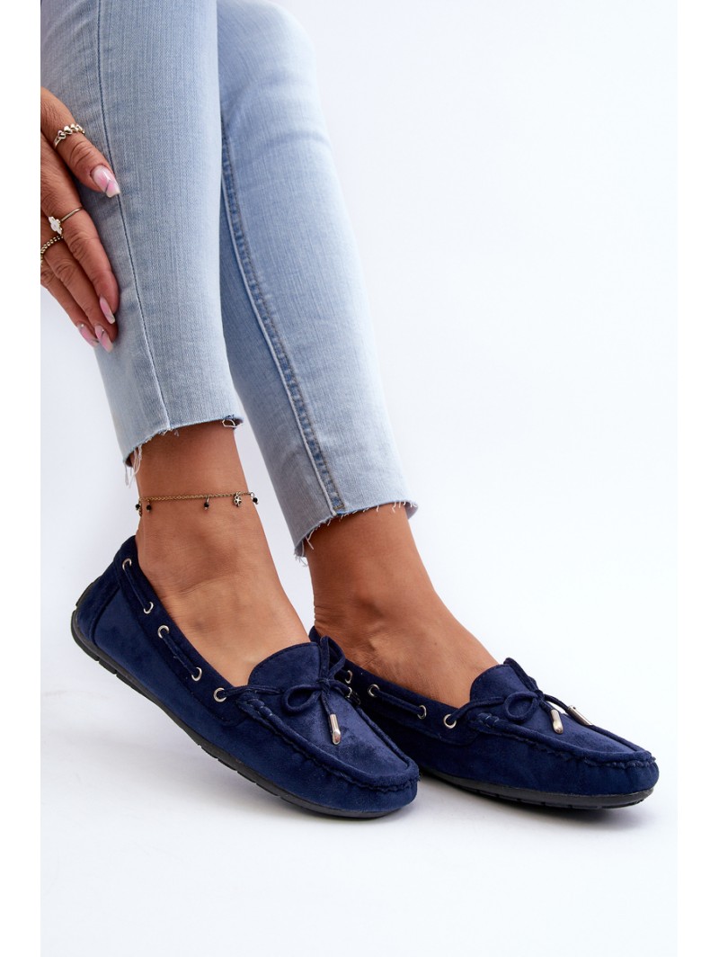 Women's Navy Suede Moccasins Si Passione