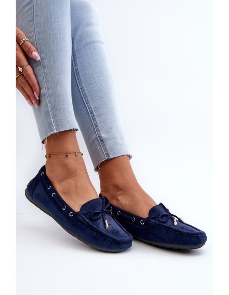 Women's Navy Suede Moccasins Si Passione