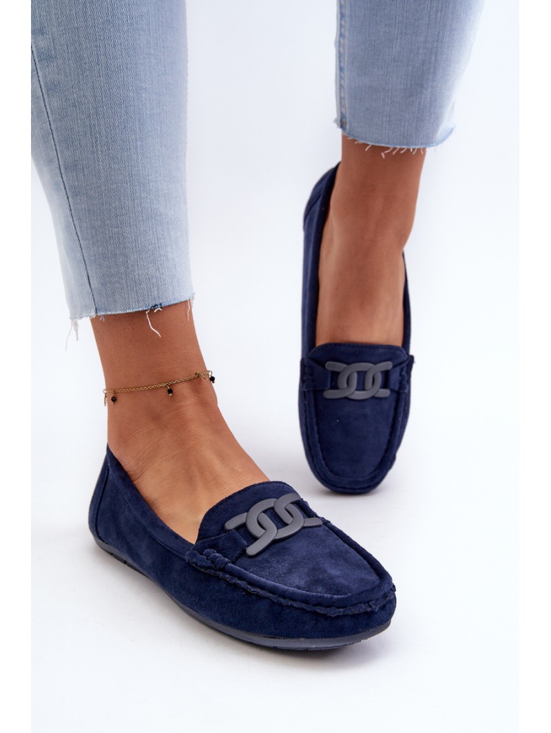 Women's Stylish Suede Moccasins Navy Blue Rabell