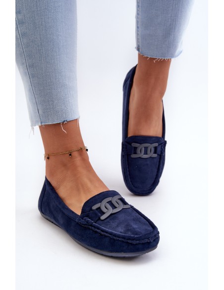 Women's Stylish Suede Moccasins Navy Blue Rabell