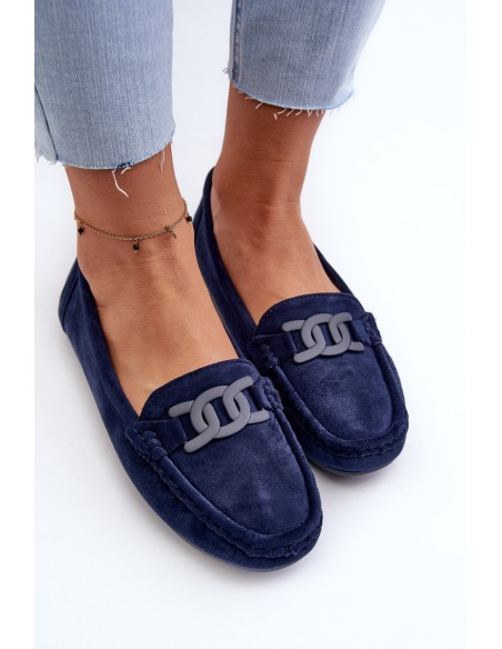 Women's Stylish Suede Moccasins Navy Blue Rabell