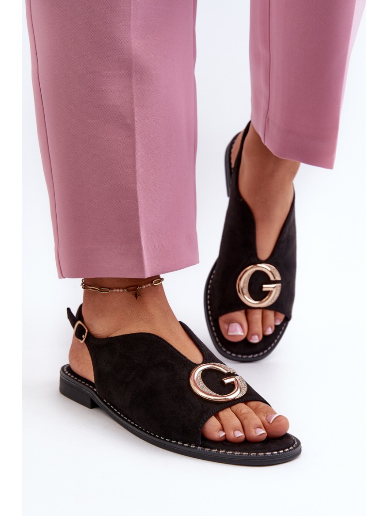 Elegant Women's Sandals with Eco Suede Decoration S.Barski KV27-058 Black