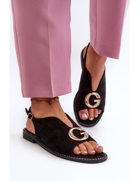 Elegant Women's Sandals with Eco Suede Decoration S.Barski KV27-058 Black