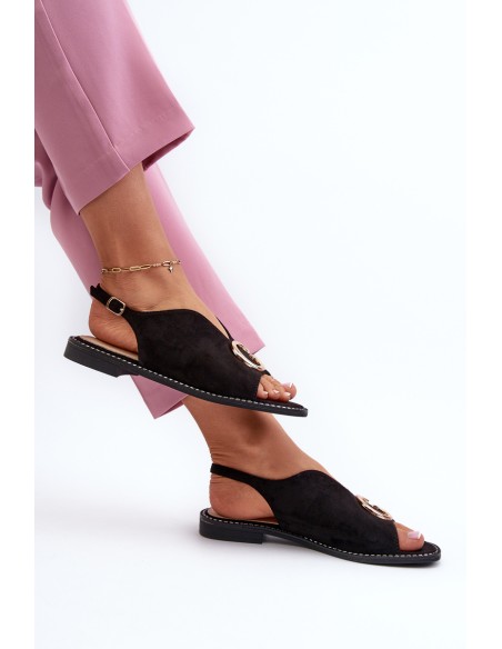Elegant Women's Sandals with Eco Suede Decoration S.Barski KV27-058 Black