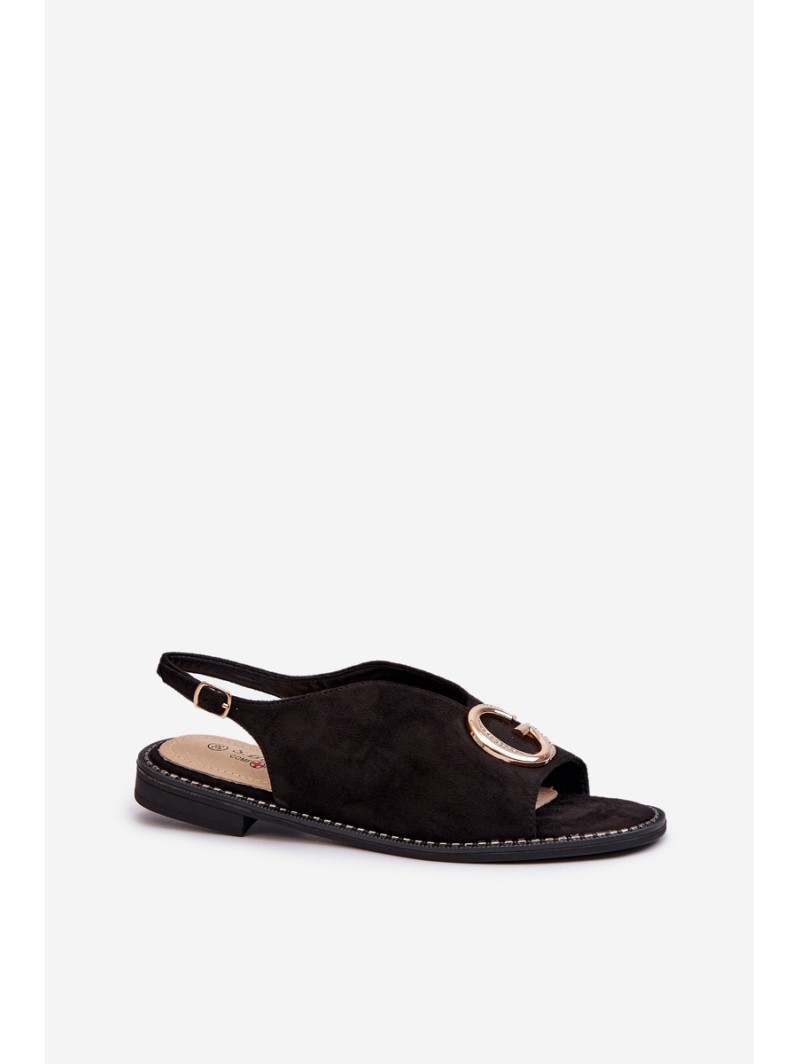 Elegant Women's Sandals with Eco Suede Decoration S.Barski KV27-058 Black