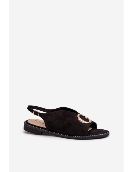 Elegant Women's Sandals with Eco Suede Decoration S.Barski KV27-058 Black