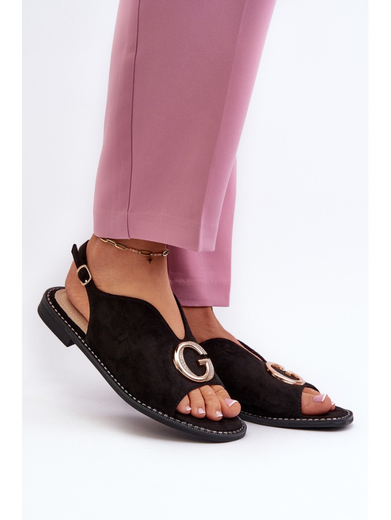 Elegant Women's Sandals with Eco Suede Decoration S.Barski KV27-058 Black