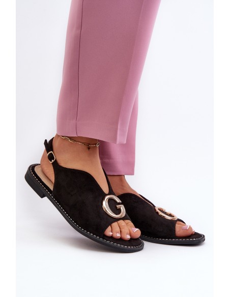 Elegant Women's Sandals with Eco Suede Decoration S.Barski KV27-058 Black