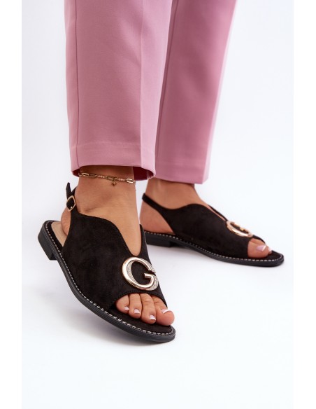 Elegant Women's Sandals with Eco Suede Decoration S.Barski KV27-058 Black