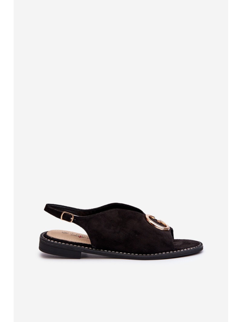 Elegant Women's Sandals with Eco Suede Decoration S.Barski KV27-058 Black