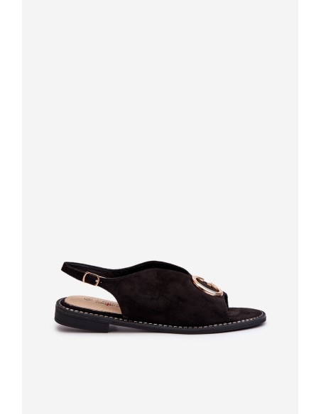 Elegant Women's Sandals with Eco Suede Decoration S.Barski KV27-058 Black